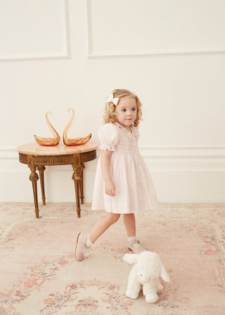 Rosie Hand Smocked Swiss Dot Dress in Pink
