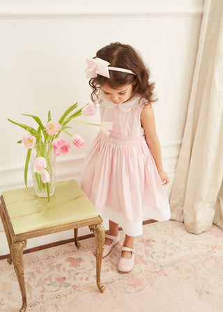 Striped Hand Smocked Dress in Pink
