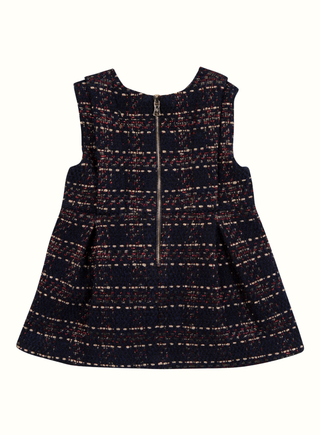 Baby Girl Navy Blue & Red Check Sparkly Tweed Sleeveless Dress (12M 3Y)
