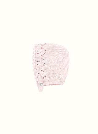 Knitted Lace Bonnet in Pink
