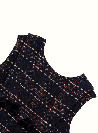 Baby Girl Navy Blue & Red Check Sparkly Tweed Sleeveless Dress (12M 3Y)
