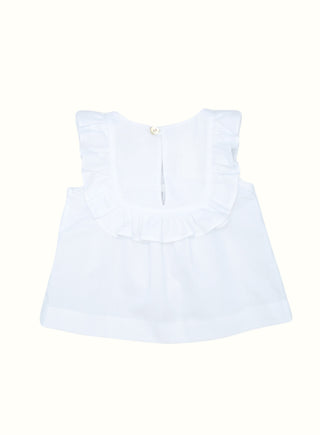 Ruffled Bib Blouse in White
