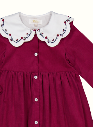 Colette Corduroy Long Sleeve Dress in Burgundy
