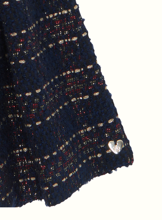 Girls Navy Blue & Red Check Sparkly Tweed Dress (4Y 6Y)
