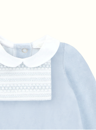 Baby Blue Velvet Smock Babygrow
