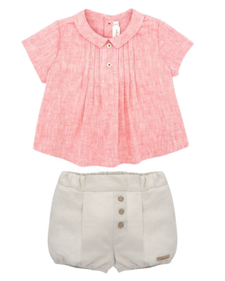 Red Short Sleeve Linen Shirt with Linen Bloomers   Set (3M 12M)
