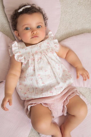 Ruffled Blouse and Bloomer Set in Pink
