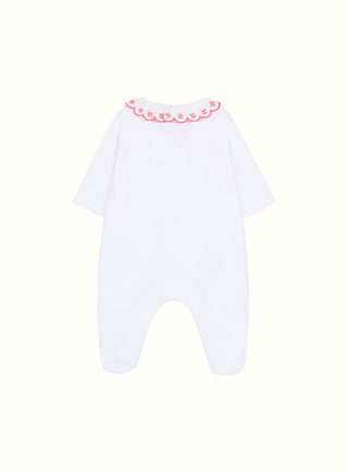 Embroidered Collar Babygrow in White
