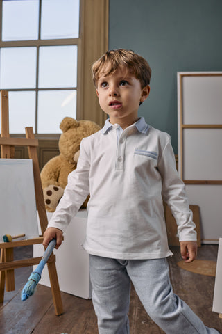 Ivory Polo with Blue Collar
