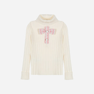 Ivory Roll Neck Jumper & Pink Tweed Skirt Set
