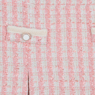 Ivory Roll Neck Jumper & Pink Tweed Skirt Set
