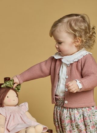 Girl White Blouse with Pink Flower Embroidery
