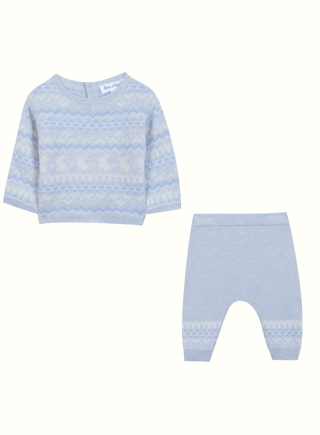 Baby Boys Light Blue Wool & Cashmere Knit Bunny Trouser Set (3M 9M)

