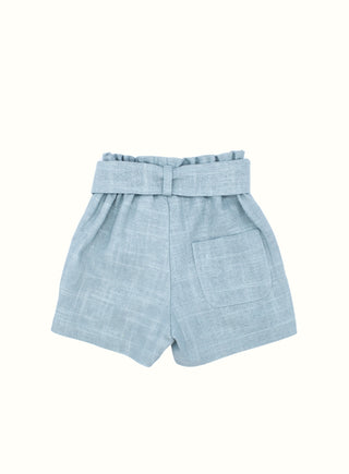 Linen Bow Belt Shorts in Green
