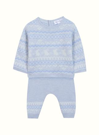 Baby Boys Light Blue Wool & Cashmere Knit Bunny Trouser Set (3M 9M)
