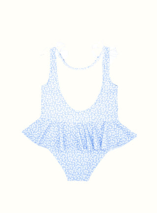 Floral Ruffle Swimsuit in Blue
