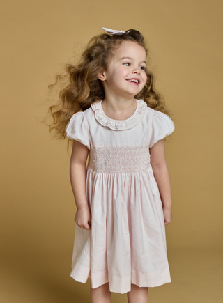 Ella Pink Short Sleeve Smocked Dress
