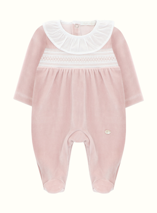 Baby Pink Velvet Smock Babygrow
