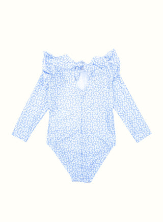 Floral Long Sleeve Swimsuit in Blue
