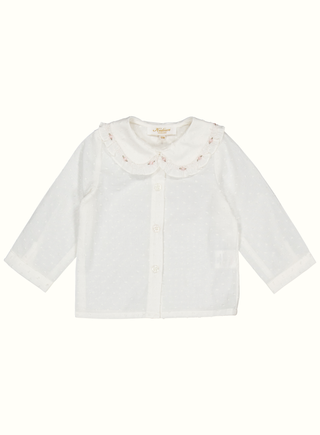 Girl White Blouse with Pink Flower Embroidery
