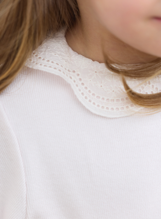 Girls Pink Ribbed Cotton Jersey Top with Lace Collar (3M 4Y)
