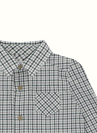 Green Check Polo Collar Long Sleeve Shirt
