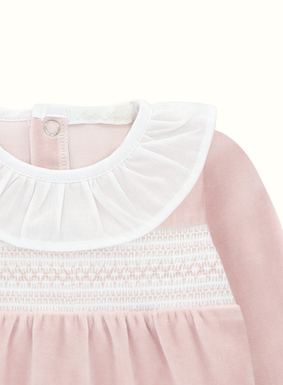 Baby Pink Velvet Smock Babygrow
