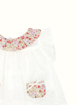 Mabel Floral Trim Blouse in Pink
