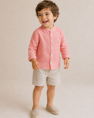Red Long Sleeve Shirt with Linen Shorts   Set (3Y 6Y)
