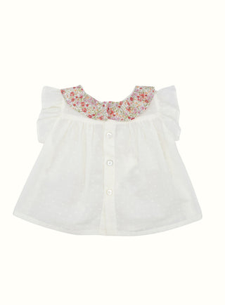 Mabel Floral Trim Blouse in Pink
