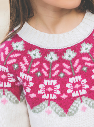 Fair Isle Wool Jumper in Ivory and Pink

