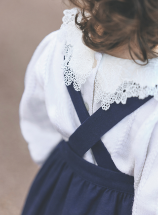 Girls Navy Floral Embroidered Dress with Braces (12M 3Y)
