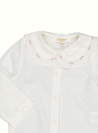 Girl White Blouse with Pink Flower Embroidery
