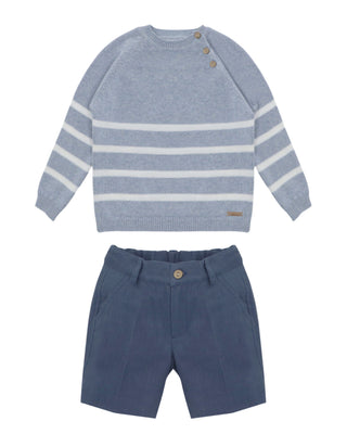 Striped Button Shoulder Sweater with Blue Shorts   Set (6M 6Y)
