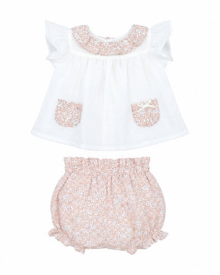 Floral blouse and boomer baby pink   Set (3M   18M)
