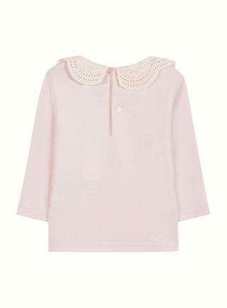 Girls Pink Ribbed Cotton Jersey Top with Lace Collar (3M 4Y)
