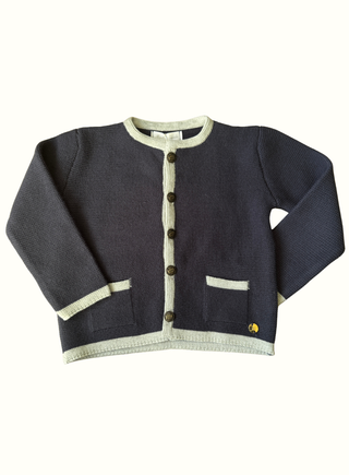 Knitted Austrian Cardigan in Navy with Grey Trim
