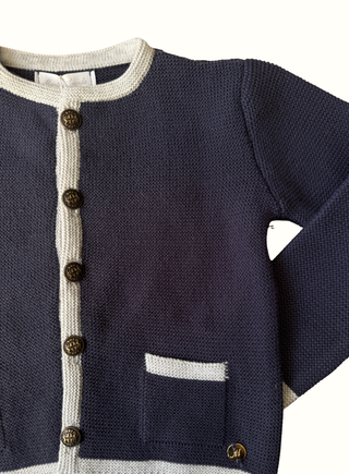 Knitted Austrian Cardigan in Navy with Grey Trim
