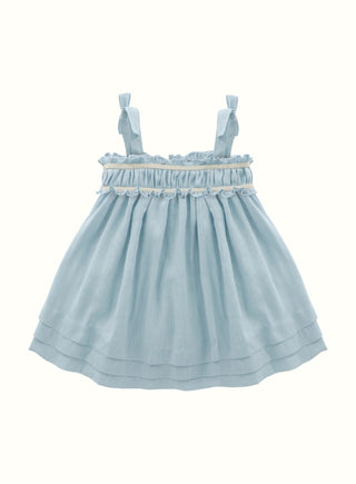 Ruffle Linen Dress in Blue

