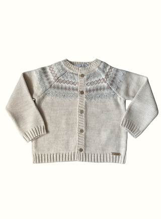 Long Cardigan Jacquard Knit Cambridge in Beige
