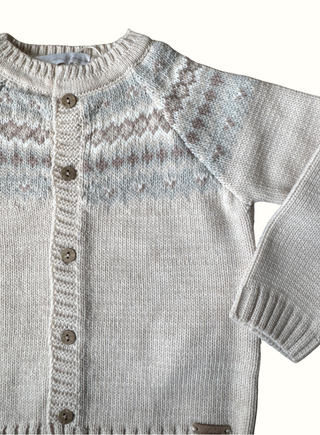 Long Cardigan Jacquard Knit Cambridge in Beige
