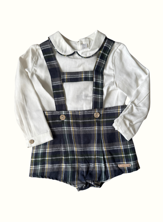 Boy Shirt and Navy Tartan Dungaree Set
