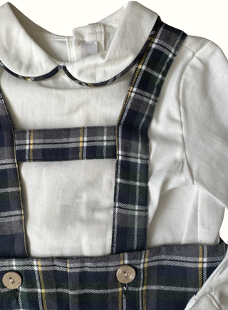 Boy Shirt and Navy Tartan Dungaree Set
