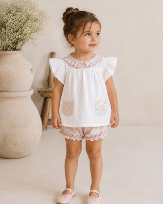 Floral blouse and boomer baby pink   Set (3M   18M)
