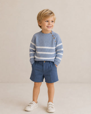 Striped Button Shoulder Sweater with Blue Shorts   Set (6M 6Y)
