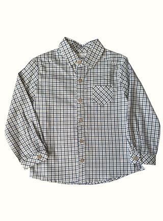 Navy Check Polo Collar Long Sleeve Shirt
