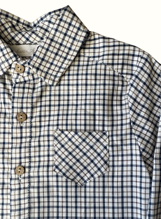 Navy Check Polo Collar Long Sleeve Shirt
