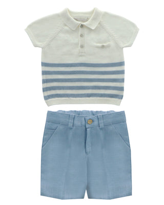 Striped Polo Knit Shirt with Blue Shorts   Set (12M 6Y)
