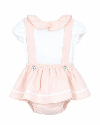 Girl Suspender Skirt with Pink Collar Blouse   Set (3M 18M)
