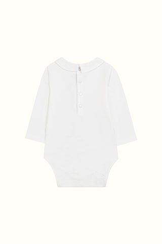 Hedgehog Embroidered Long Sleeved Bodysuit in Ivory
